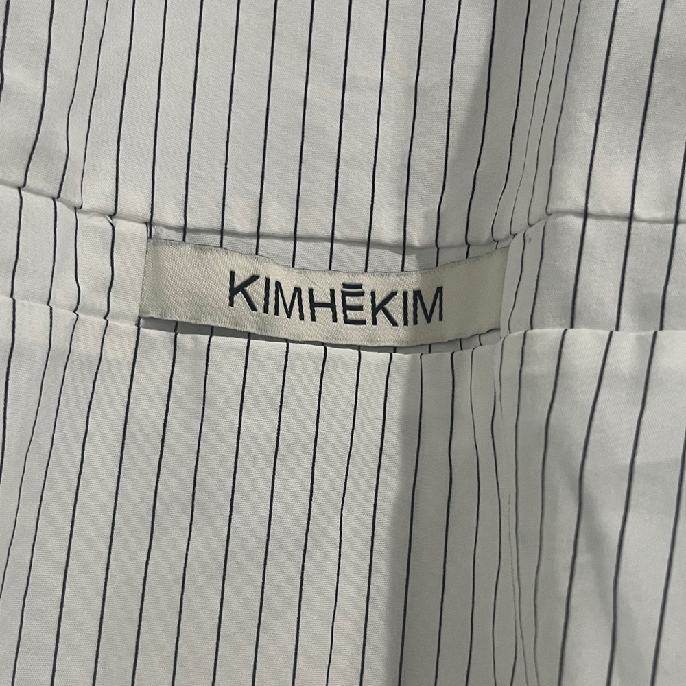 Women's White Pinstripe Button-Down Shirt - Classic Collared Shirt - Picture 2 of 4